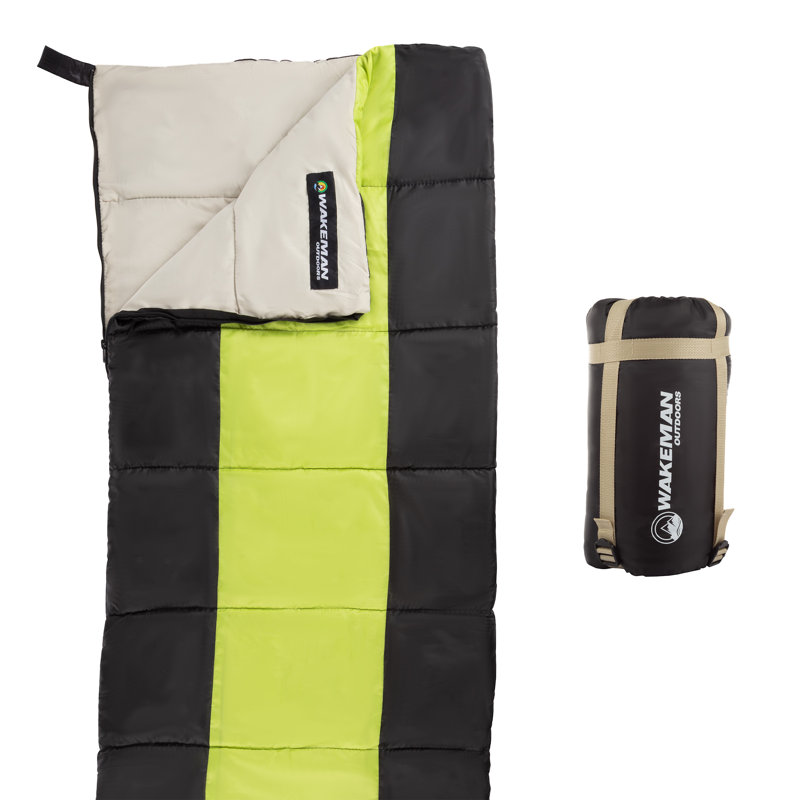 Sac de couchage léger - Sac de transport avec sangles de compression - Pour le camping par Wakeman Outdoor, Vert néon / noir