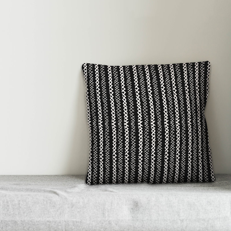Geometric Throw Pillow, 20" x 20", Black/White Striped 2
