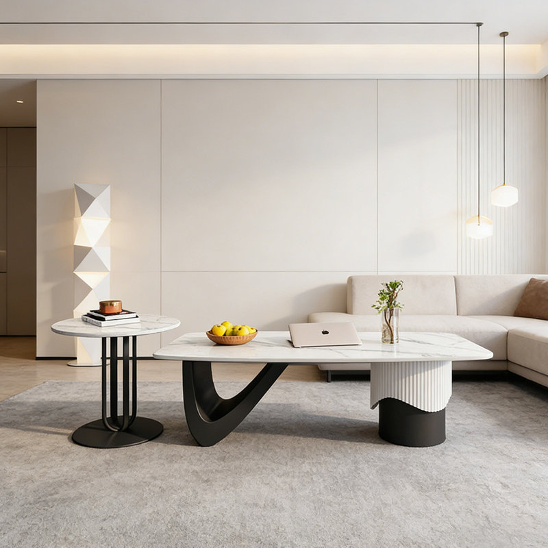 Ensemble de tables basses Modern Modern, Blanc / gris clair