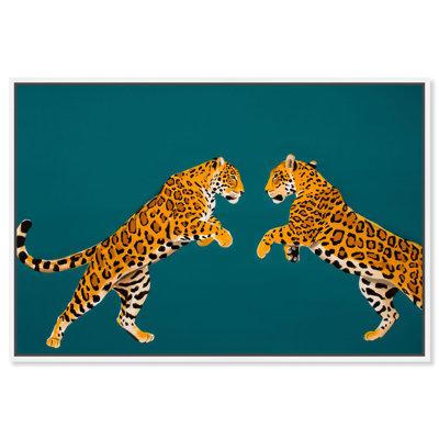 Twin Jaguars Canvas Print Modern Wall Decor by Art Remedy, White Frame, 45 x 30