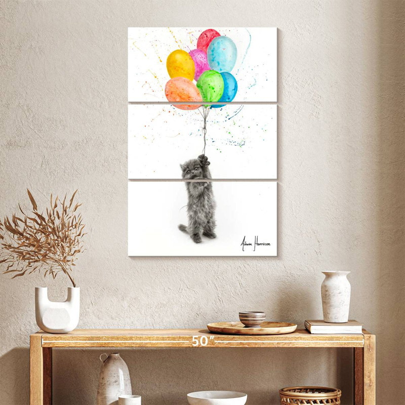 Le chaton coquin et les ballons, H 38 po x l 24 po