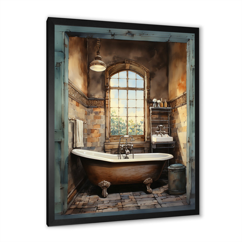 Carreaux de salle de bain rétro III - impression, Cadre simple noir, H 20 po x l 12 po x P 1 po