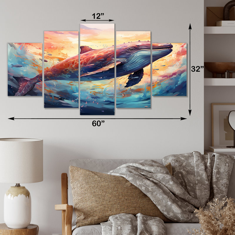 «Blue Majesty Dolphin In Watercolor - Dolphin Multipanel», ensemble de décorations murales