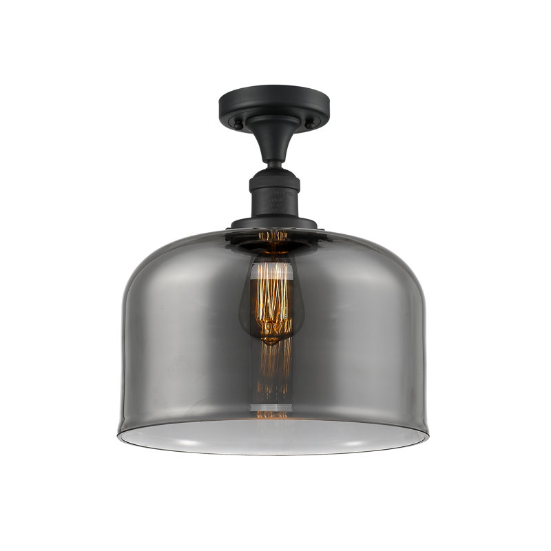 Plafonnier semi-encastré 1 lumière Bell, Ampoule DEL 6 watts rétro, Plaqué couleur fumée, Noir mat