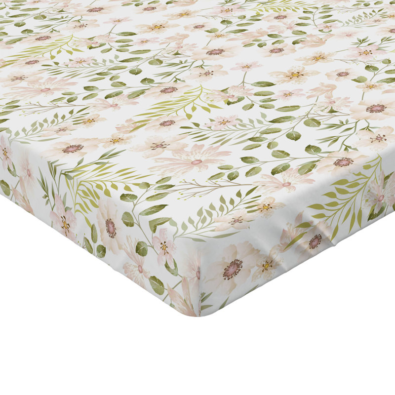 Drap-housse à motif floral Ambesonne, Drap-housse de taille très grand, Rosé / motif floral vert olive pâle