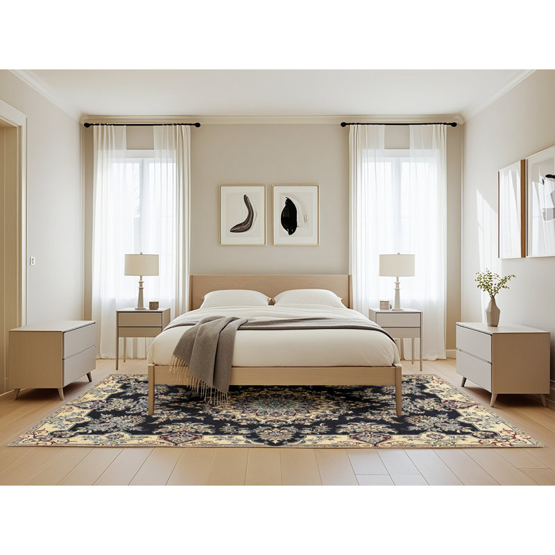 Tapis noir/beige traditionnel Brittaney, Rectangle 5 pi x 8 pi