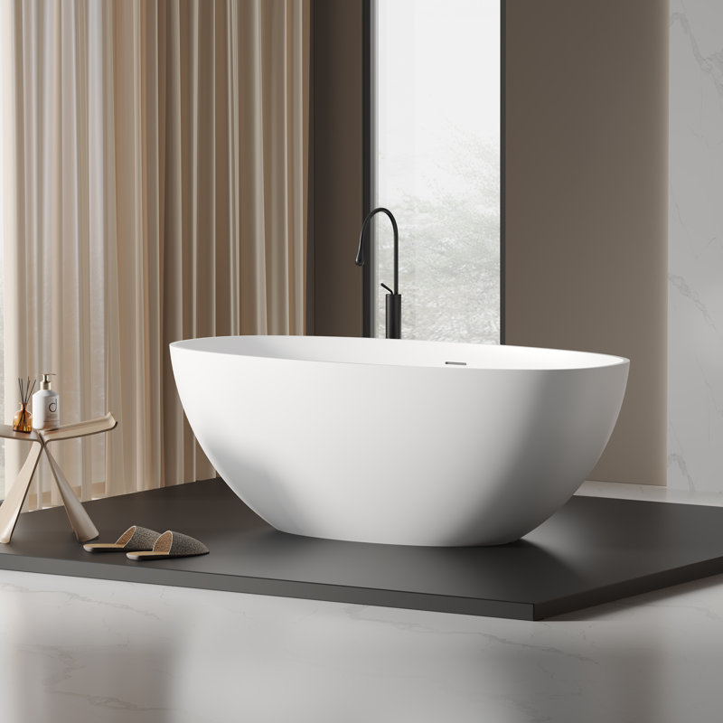 Baignoire autoportante KAKUSIGA de 155 cm (61 po), en résine de pierre à surface solide