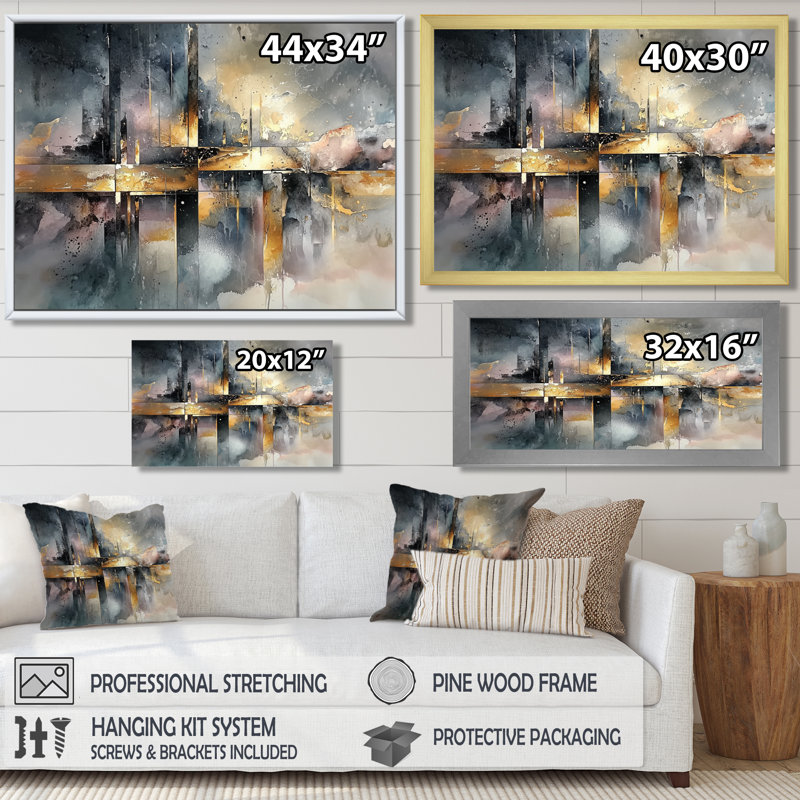 Omolayo Geometric Ink Pulse II - Constructivism, art mural de salon, Cadre simple, Noir, noir, noir, noir, H 12 po x l 20 po