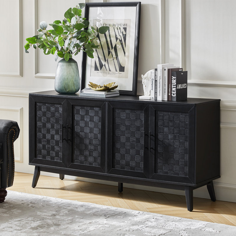 Aleksei Modern 63" Wide Sideboard with Adjustable Shelves, Black