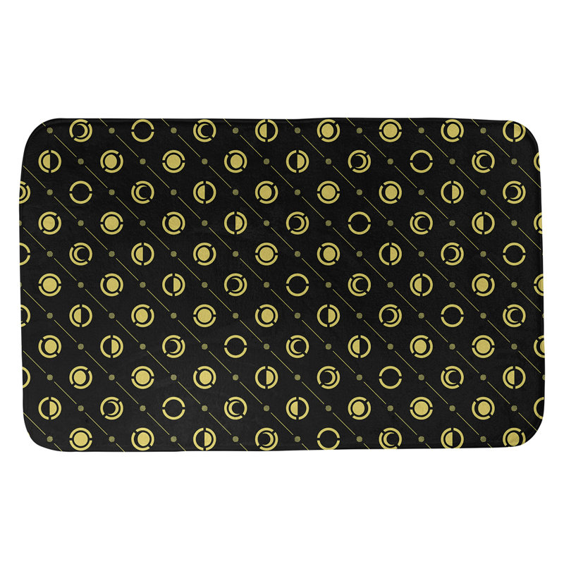 Tapis de bain géométrique antidérapant en microfibre Moon phases, l 17 po x L 24 po, Noir/jaune