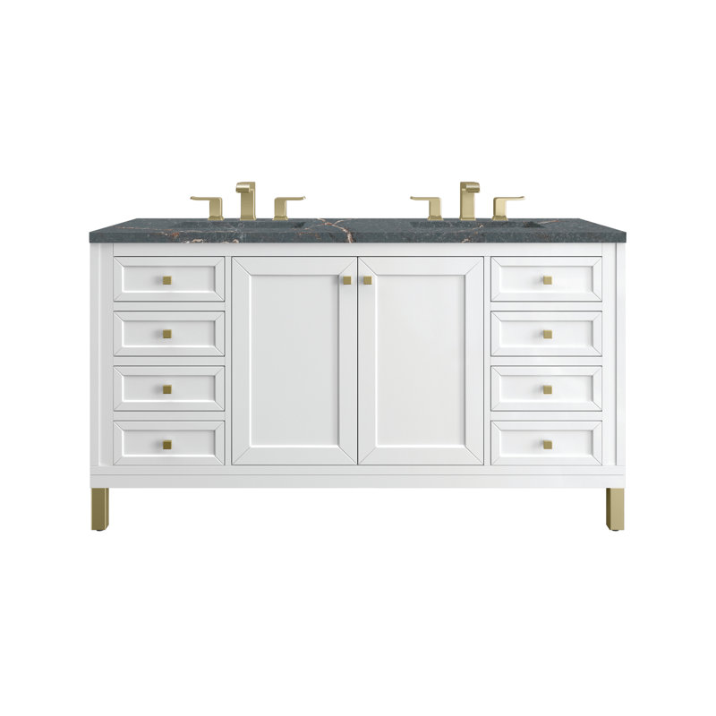 Chicago 60" Double Bathroom Vanity Set, Glossy White, 8" Widespread, Siberian