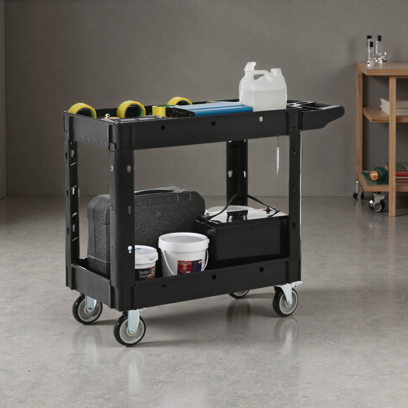 Chariot utilitaire à deux tablettes avec roulettes, 600 lb Chariots utilitaires et outils à capacité pour entrepôts, espaces industriels, garages, pour l'intérieur et l'extérieur, et plus encore, avec roues verrouillables