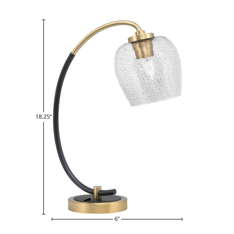 Lampe de bureau en acier inoxydable Wahab, Noir mat / laiton, Noir / transparent