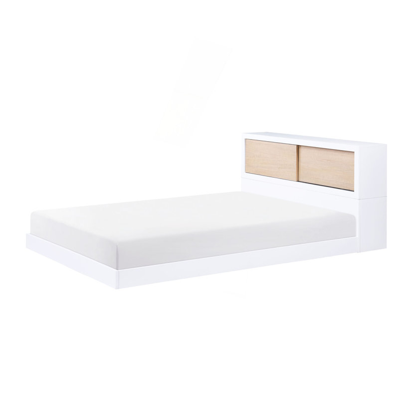 Meuble de chambre à coucher blanc avec tête de lit à finition blanche, Lit double
