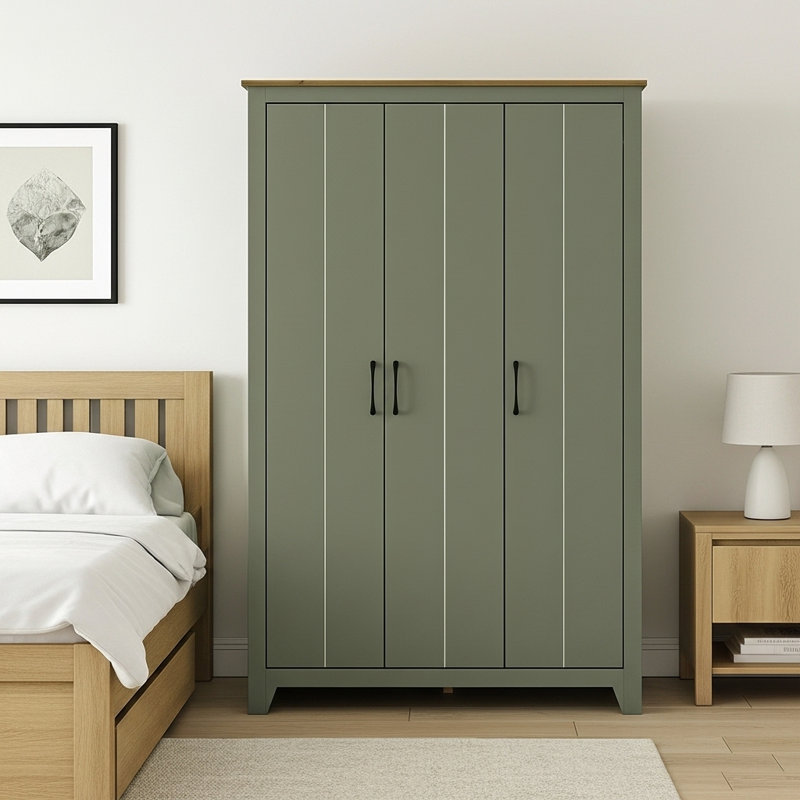 Limestone 3 Door Manufactured Wood Wardrobe, Kale Green/Brown