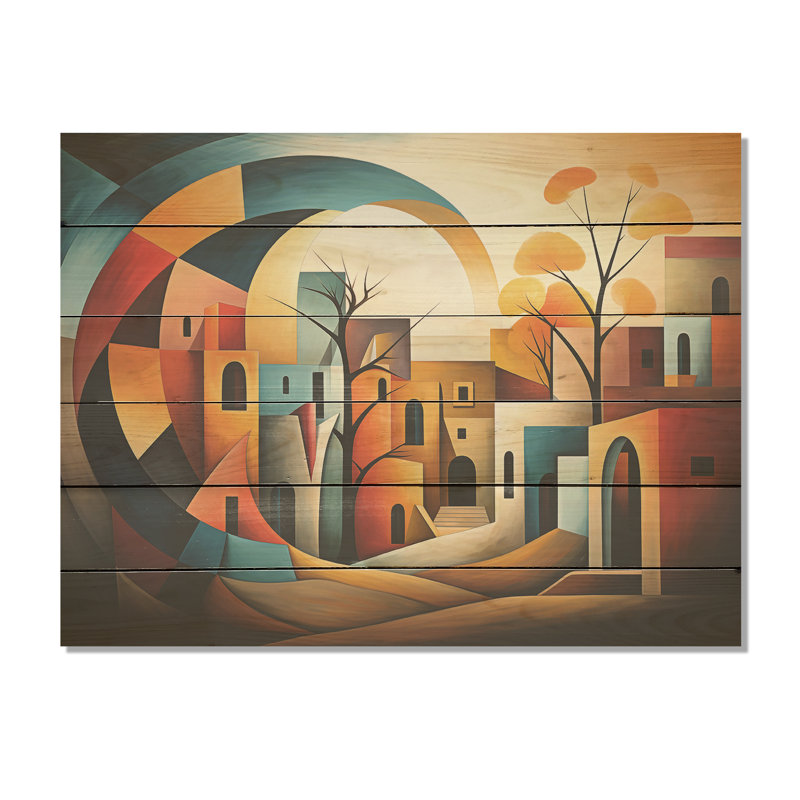 «Cubic Country», art mural sur bois de pin naturel, H 10 po x l 20 po