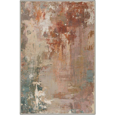 2x3 Ft  Entryway Rug Machine Washable Low Pile With Non-Slip Backing, Modern Abstract Pattern Small Area Rug, Abstract Terracotta