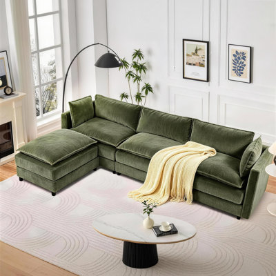 104.9" Modular Sectional Sofa, L Shaped Cloud Couch with Movable Ottoman for Living Room, Deep Seat Modern Chenille Sectional Sofa for Apartment Office,