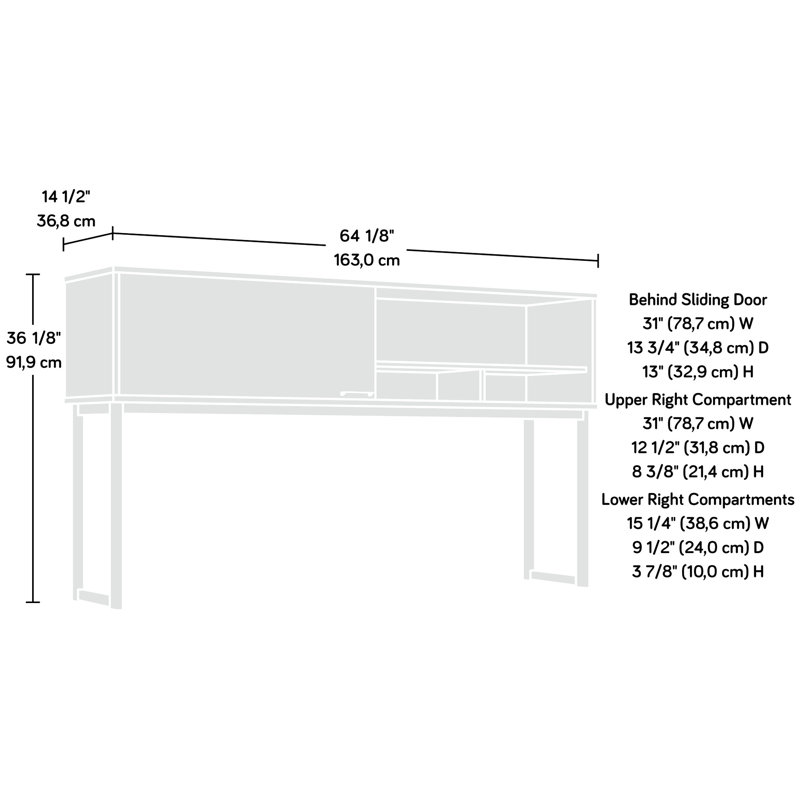 Brun avec porte coulissante, espace caché pour les outils de bureau et le livre, 23,63 po de largeur, 86,05 lb de poids des articles de rangement, base en métal, 30,23 po de hauteur