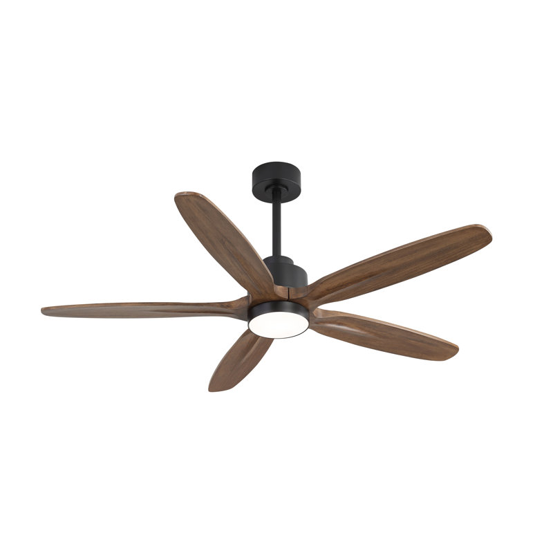 54 In 5 Solid Wood Blades Indoor Ceiling Fan With Integrated Led And Remote DC Motor, Black and Walnut, Black, Walnut