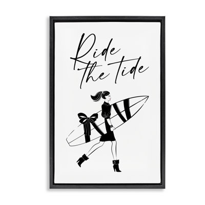 Ride The Tide Surfer Framed Floater Canvas by Martina Pavlova