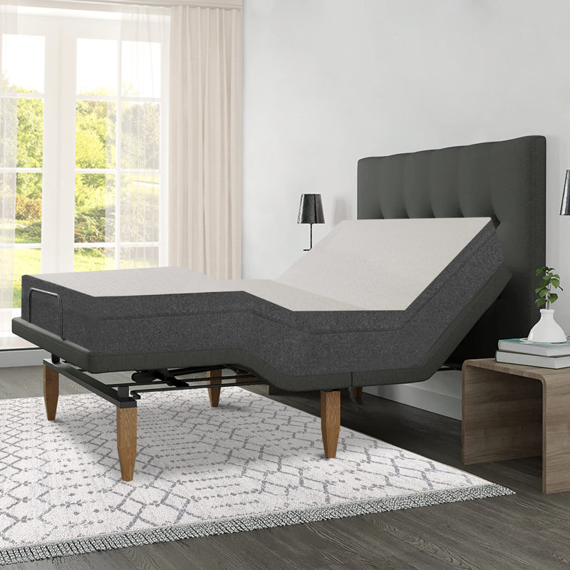 Base de lit convertible avec tête de lit Saari, télécommande sans fil, matelas inclus, ports de chargement USB, beige