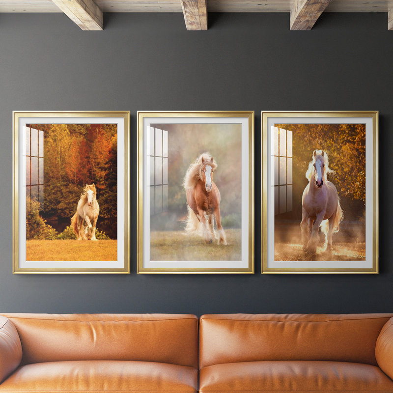 Impression encadrée de cheval de qualité supérieure - prêt à accrocher, H 36,5 po x l 53 po x P 2,5 po, Cadre doré