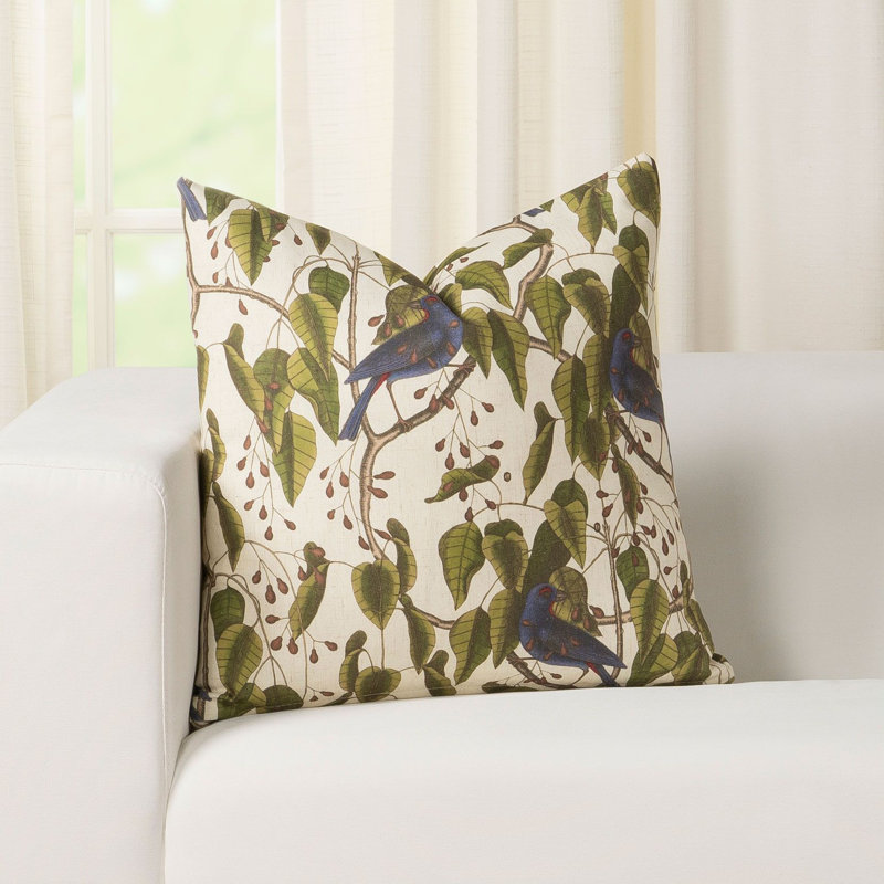 Bluebirds Botanical Throw Pillow, 16" x 16"