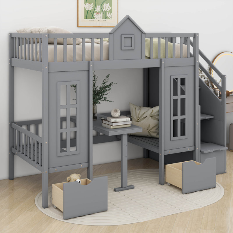 Lit superposé simple au-dessus d'un lit simple Adonya Kids, gris