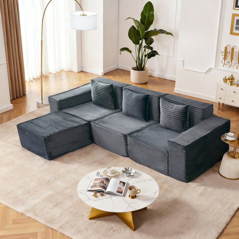 Canapé modulaire en L, Velours côtelé gris foncé