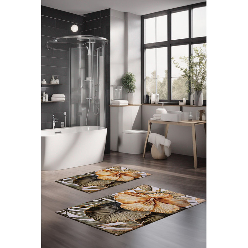 Eakly Luxury Bathmat Set (2 Pieces), 100% Polyester, 16.0 x 23.6 inches & 23.6 x 39.4 inches | Non-Slip Antibacterial Design, 0.3 in Pile Height | Machine Washable, Durable & Easy to Clean | Ideal for Bathroom Décor
