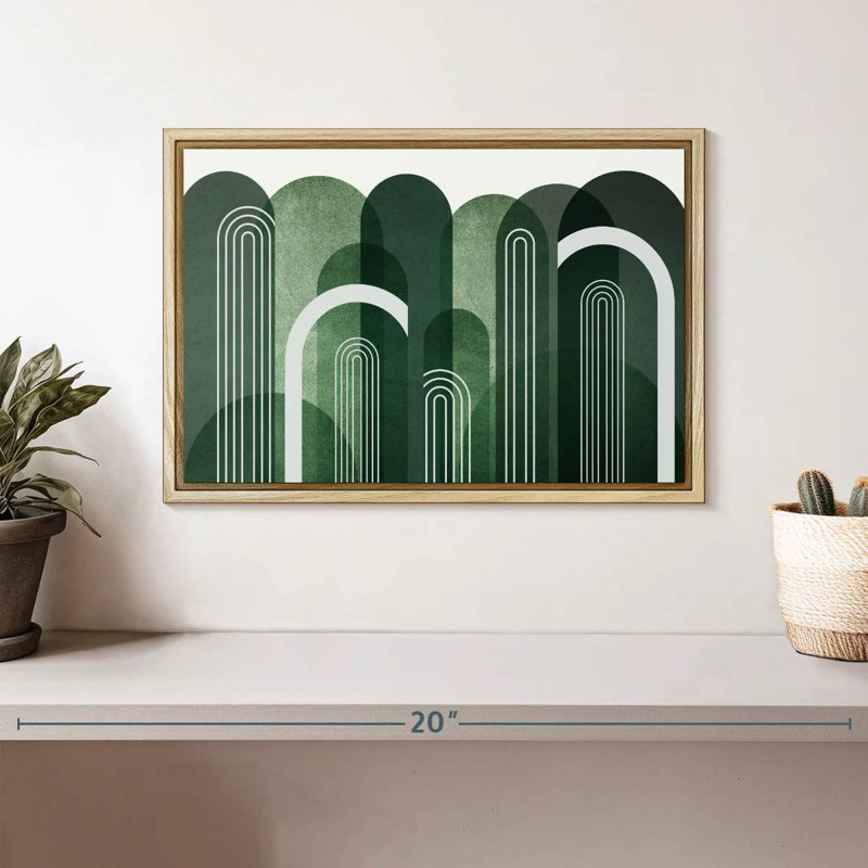 Arches Mid-Century vert émeraude, Cadre flottant en bois naturel, 13 po x 9 po