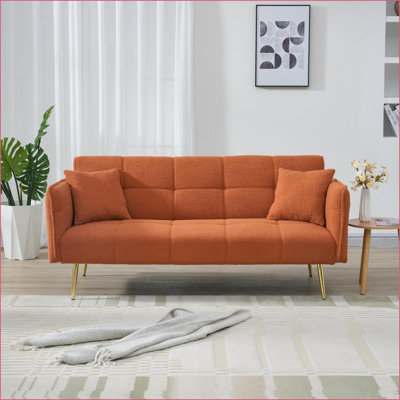 Sofa Bed, 70-Inch Modern Teddy Fleece Adjustable Arms/Backrest for Living Room/Bedroom | Sleeper | Orange