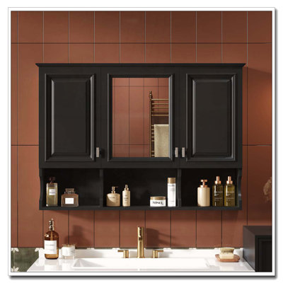 41 Inch Mirror Medicine Cabinet with Open Shelves