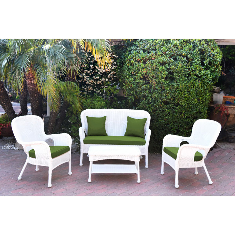 Bellas 4 Piece Sofa Set with Cushions, Hunter Green, White