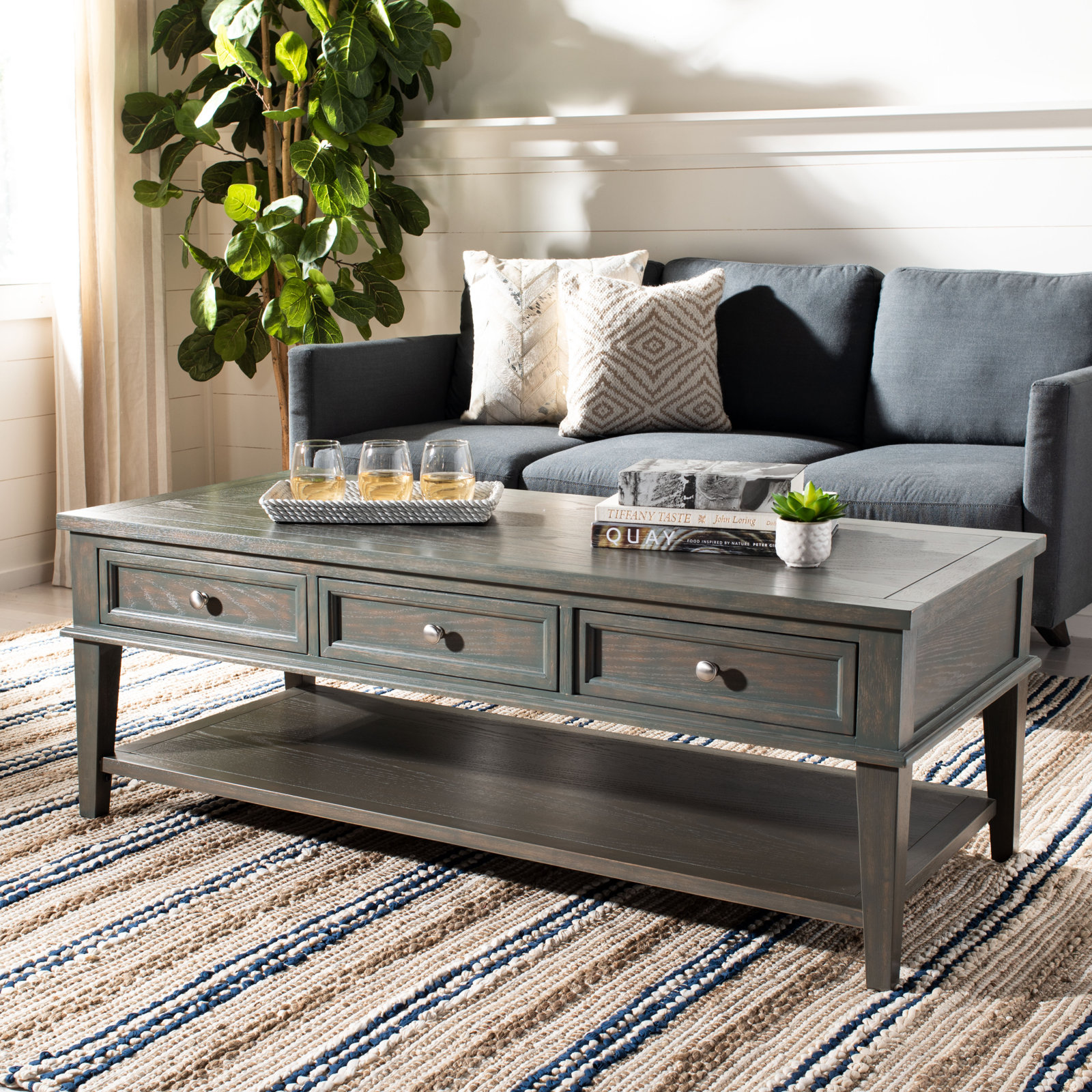Single Coffee Table with Storage, Ash Gray
