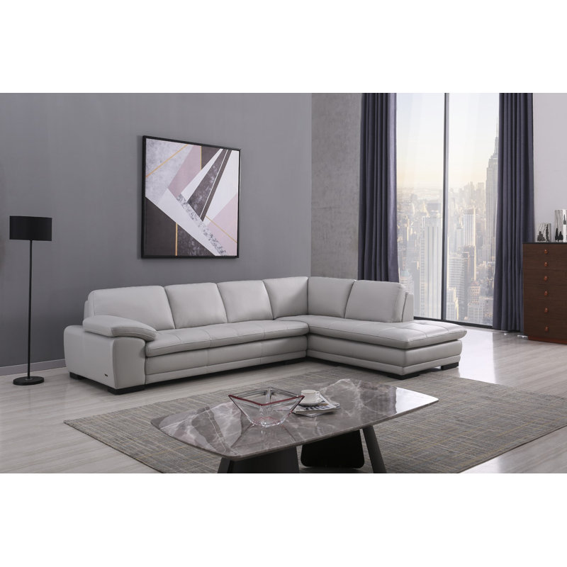 126" Wide Leather Match Sofa & Chaise, Left Hand Facing, Smoke Gray Leather Match
