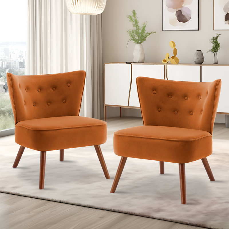 72 cm Wide Velvet Wingback Accent Chair with Button-Tufted Back, Orange