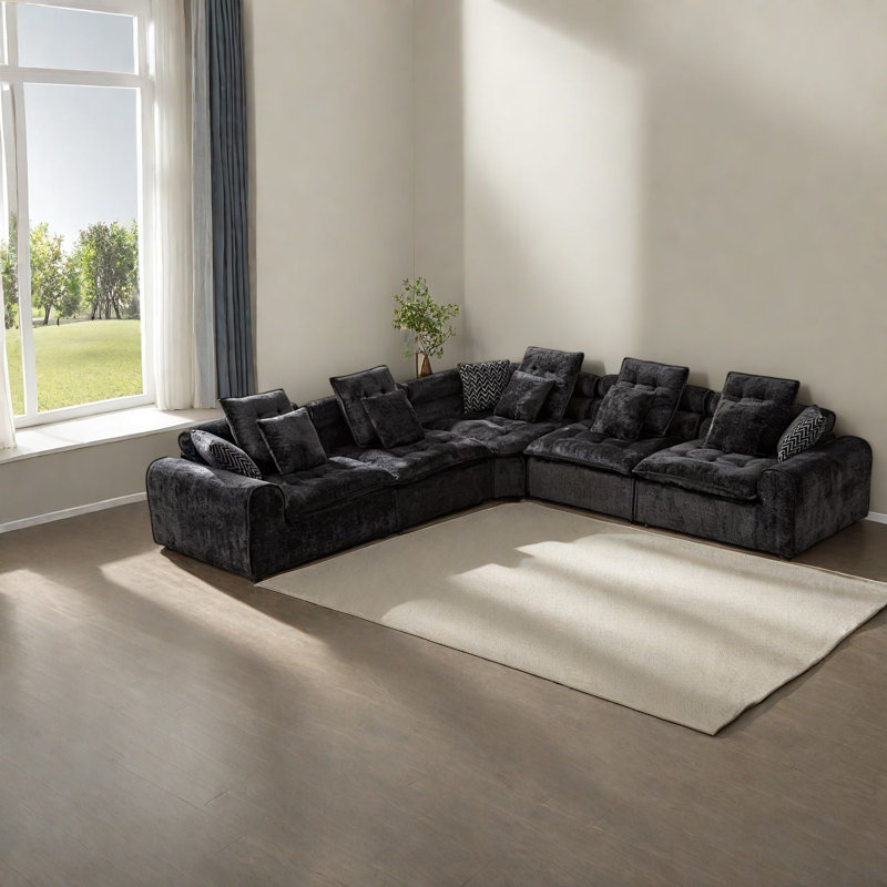Canapé modulaire moderne large et moelleux noir Boucle, Black