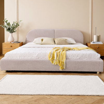 Très grande base de lit tapissier très grand, style minimaliste moderne avec tête de lit haute incurvée, tissu en fil de cercle de qualité supérieure et support de pieds robuste, aucun sommier tapissier nécessaire