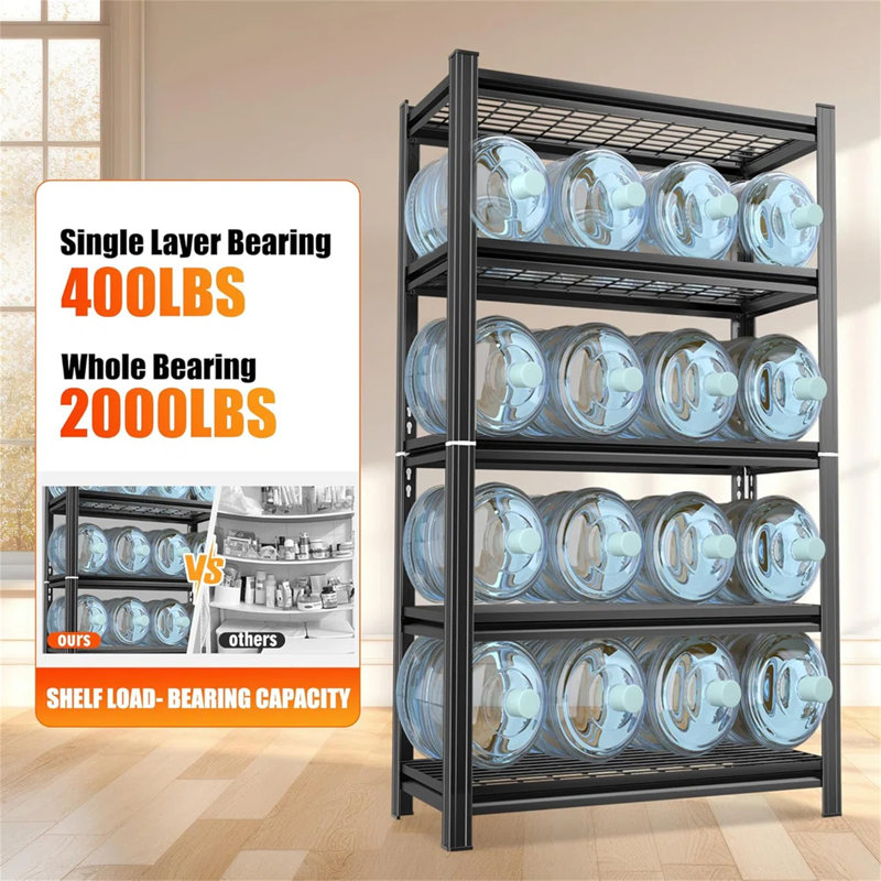 5-Layer Metal Storage Rack, Black, (5 Shelves) 71.2"H x 35.4"W x 15.7"D