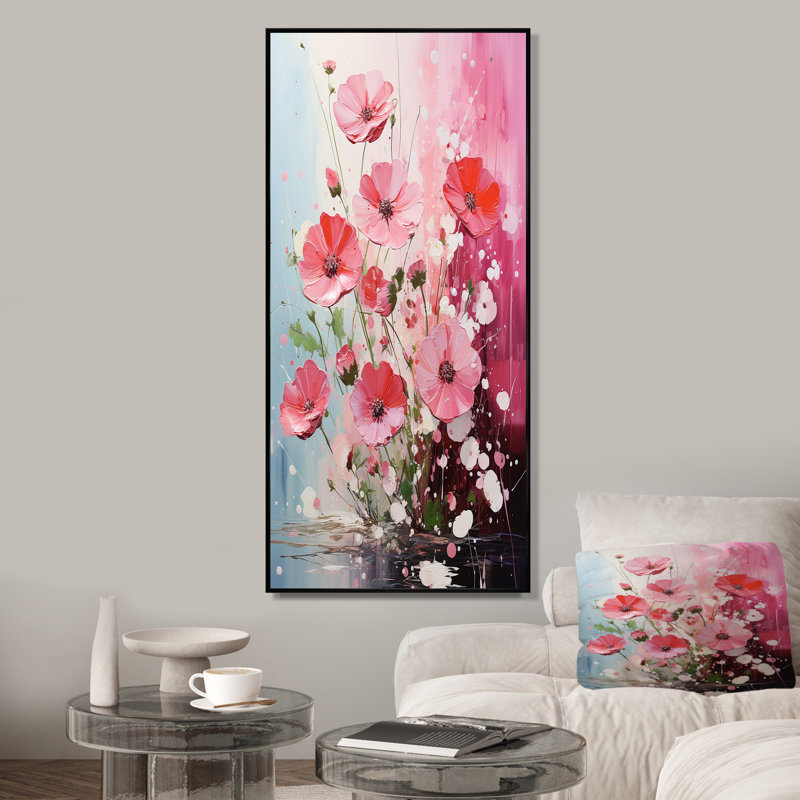 Fuchsia rose et pétales printaniers - Fuschia, Cadre flottant noir, H 32 po x l 16 po
