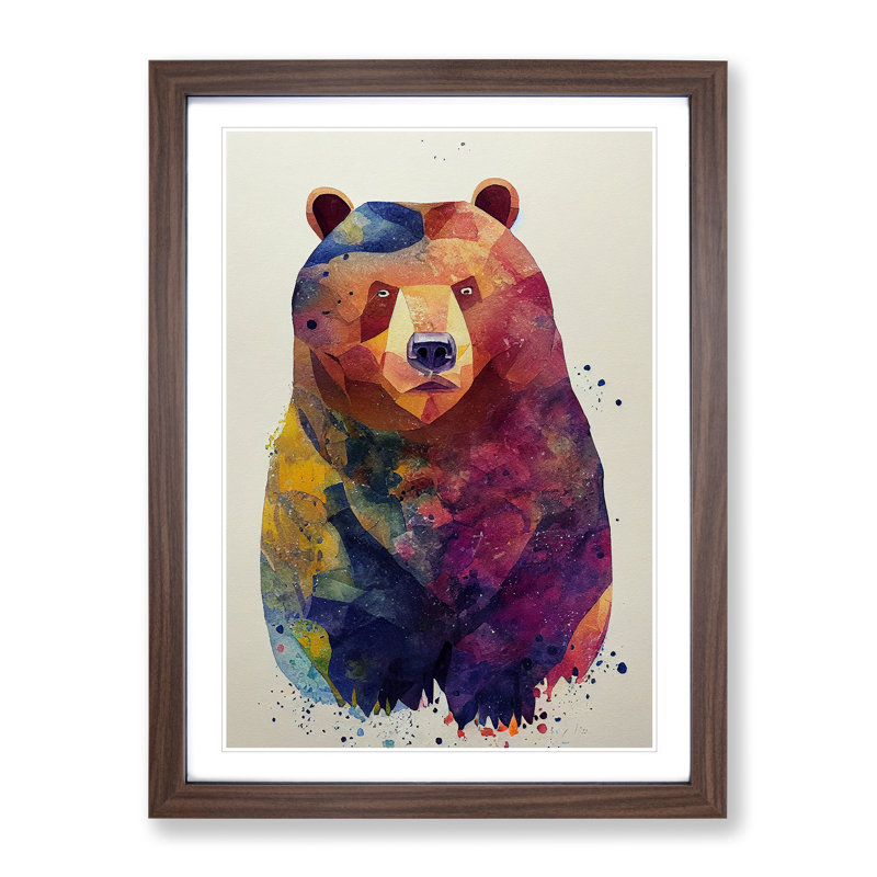 Bear Watercolour No.3 - Single Picture Frame Print, 64cm H x 46cm W x 2cm D, Walnut Framed