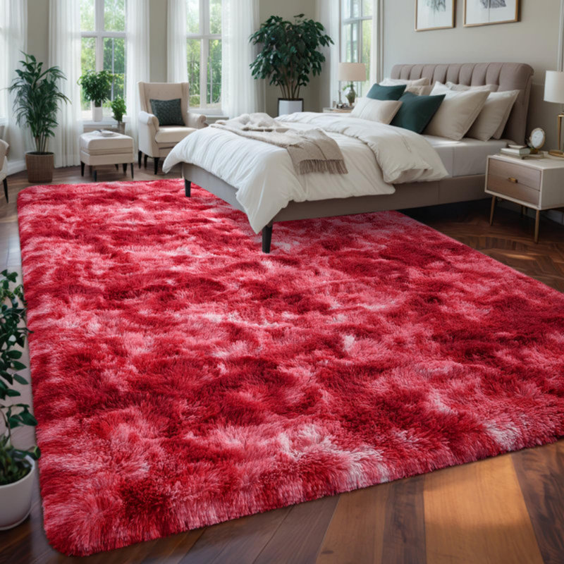 Tapis à poil long Antonije Tie Dye, Rectangulaire 8 pi x 10 pi, Red