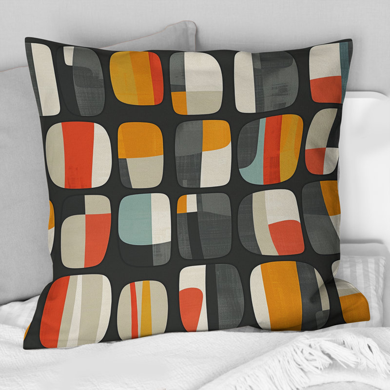 Coussin orange et gris Mid-Century, 18" x 18"