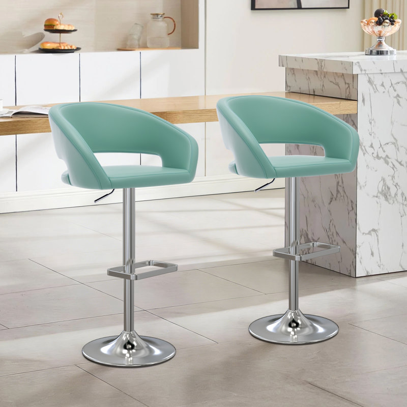 Tabouret de bar réglable avec dossier et accoudoirs creux, tabouret de bar pivotant en cuir synthétique moderne et base en métal, pour la salle à manger de cuisine