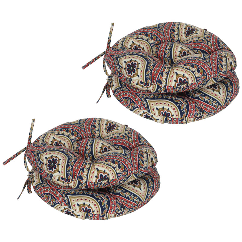 16-Inch Round Outdoor Tufted Chair Cushions (Set Of 4), Red/Tan/Jasmina Lakewood Moroccan