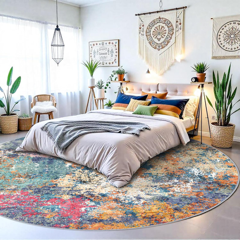 Abstract Washable Rug - Living Room Bedroom Large Area Rug Indoor Farmhouse Stain Resistant Carpet Non-Slip Machine Washable Distressed Soft Room Decor Colorful/Multi