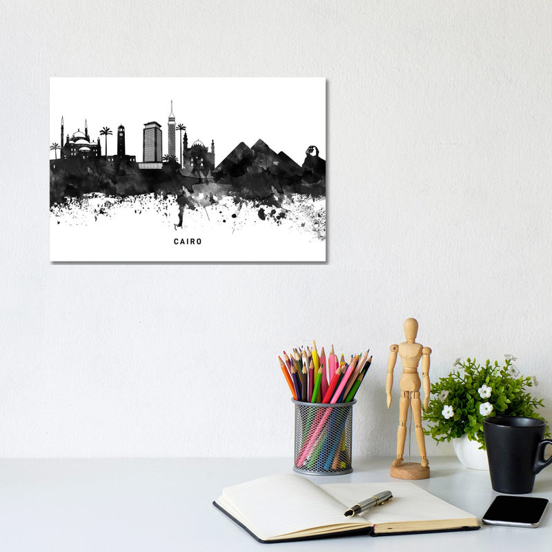 Cairo Skyline Black & White by WallDecorAddict - Wrapped Canvas Print, 20.32cm H x 30.48cm W x 1.905cm D