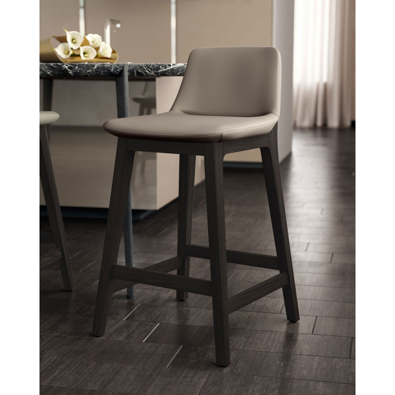 Tawanda Upholstered Counter Stool with Solid Wood Frame, Castle Gray Eco Leather, Counter Stool (25" Seat Height)